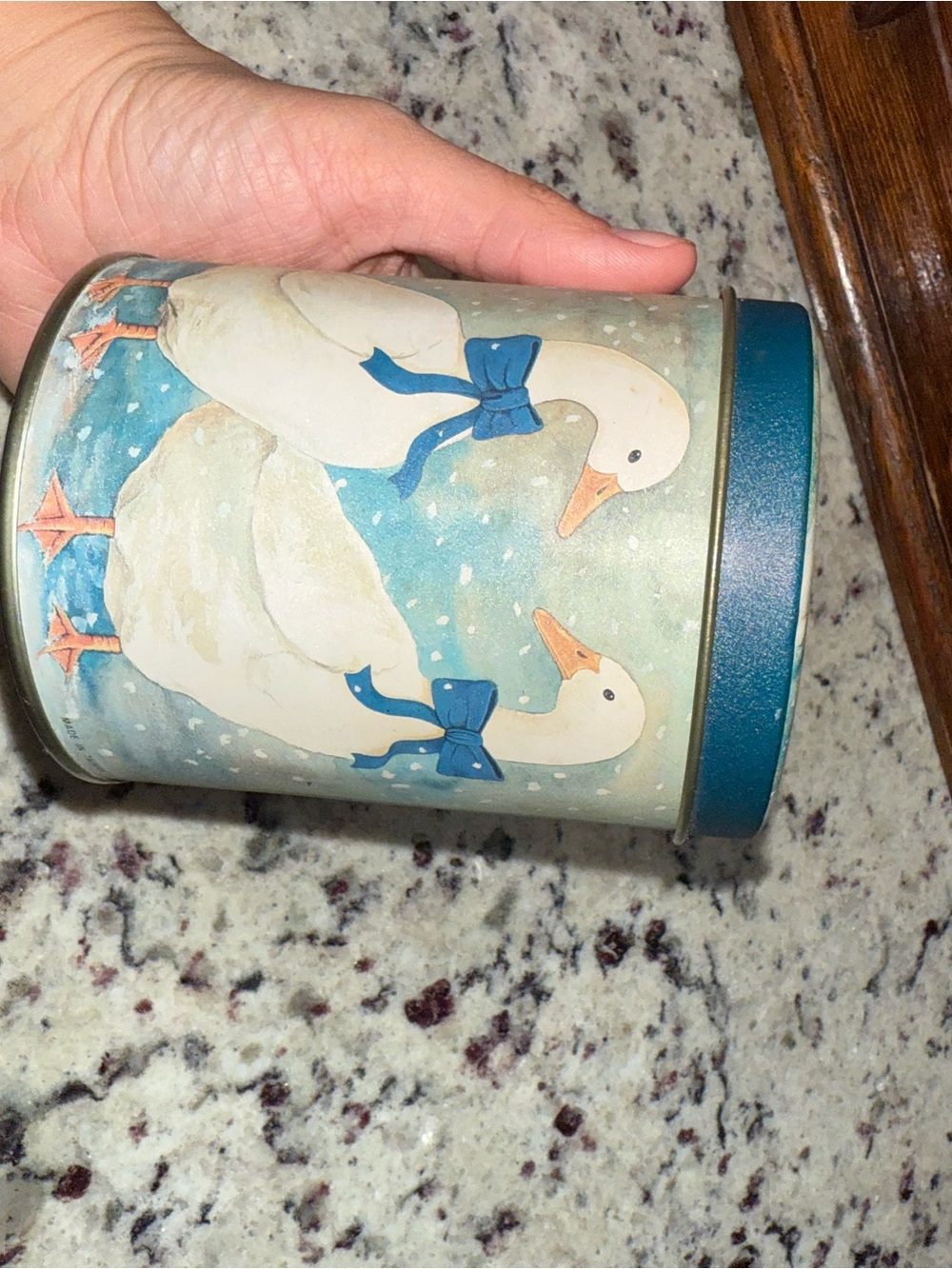 Vintage Decorative Winter Geese Canister - Blue Accent